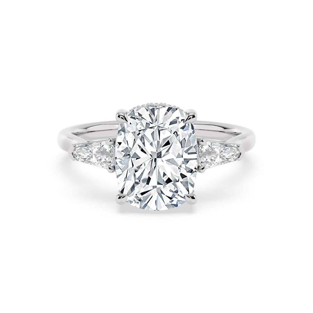 IGI Graded 4.13ct Cushion Cut with Shield & Round Brilliant Lab-Grown Diamond Hidden Halo Engagement Ring in 14k White Gold