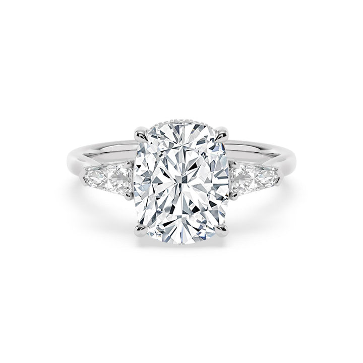 IGI Graded 4.13ct Cushion Cut with Shield & Round Brilliant Lab-Grown Diamond Hidden Halo Engagement Ring in 14k White Gold