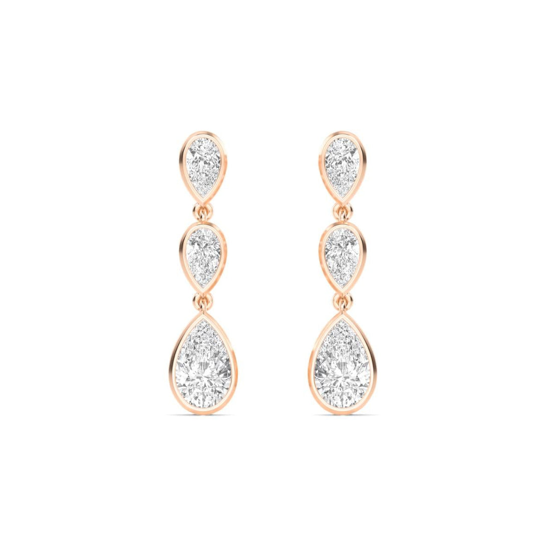 IGI Graded 4.12ctw Pear Lab-Grown Diamond Bezel-Set Dangle Earrings in 14k Rose Gold