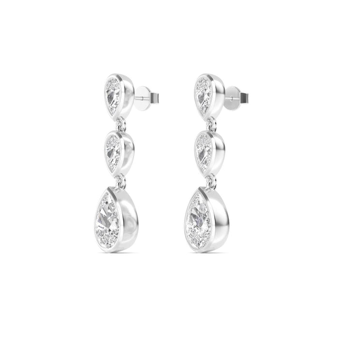 IGI Graded 4.12ctw Pear Lab-Grown Diamond Bezel-Set Dangle Earrings in 14k White Gold