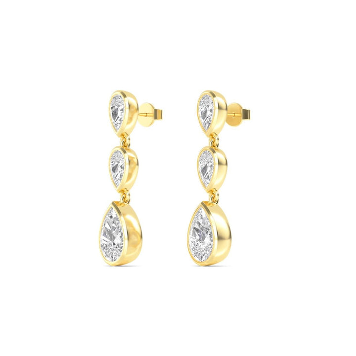 IGI Graded 4.12ctw Pear Lab-Grown Diamond Bezel-Set Dangle Earrings in 14k Yellow Gold