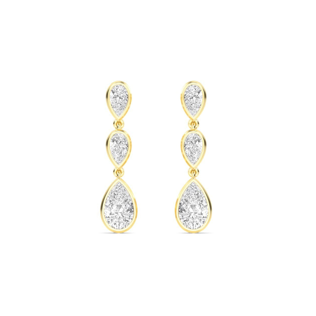 IGI Graded 4.12ctw Pear Lab-Grown Diamond Bezel-Set Dangle Earrings in 14k Yellow Gold