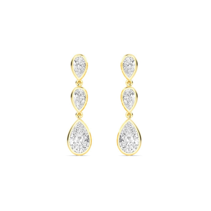 IGI Graded 4.12ctw Pear Lab-Grown Diamond Bezel-Set Dangle Earrings in 14k Yellow Gold