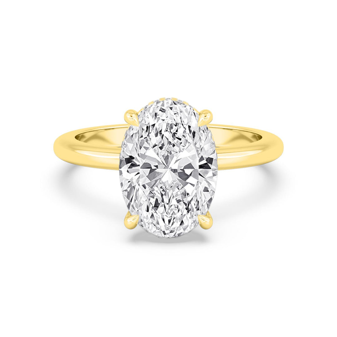 IGI Graded 5.01ct Oval with Round Brilliant Lab-Grown Diamond Hidden Halo Engagement Ring in 14k Yellow Gold
