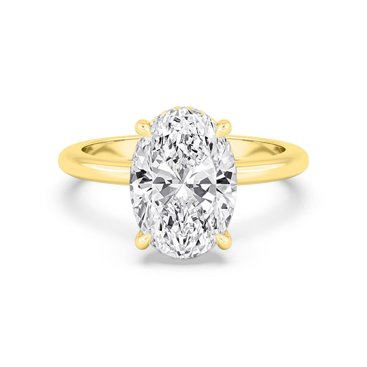 IGI Graded 5.01ct Oval with Round Brilliant Lab-Grown Diamond Hidden Halo Engagement Ring in 14k Yellow Gold