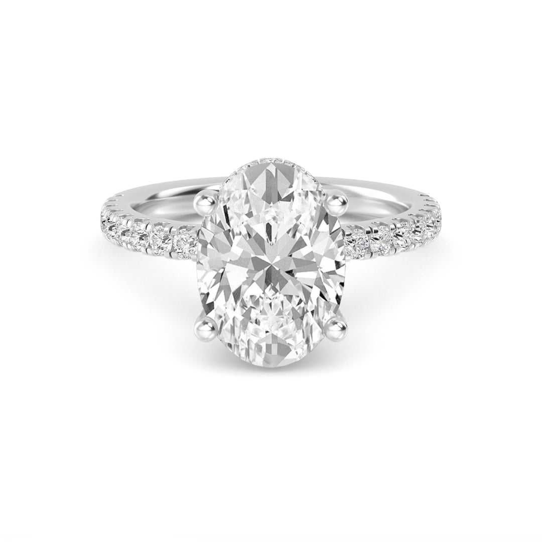 IGI Graded 4.00ct Oval with Round Brilliant Lab-Grown Diamonds Hidden Halo Engagement Ring in 14k White Gold