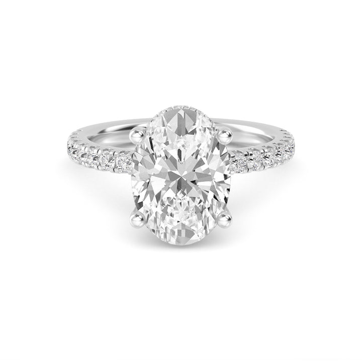 IGI Graded 4.00ct Oval with Round Brilliant Lab-Grown Diamonds Hidden Halo Engagement Ring in 14k White Gold
