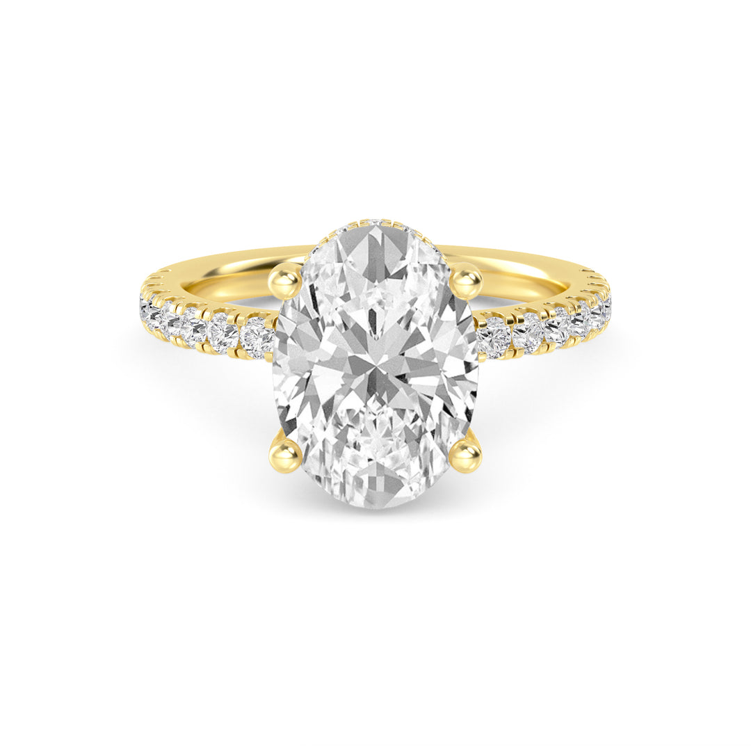 IGI Graded 4.00ct Oval with Round Brilliant Lab-Grown Diamonds Hidden Halo Engagement Ring in 14k Yellow Gold