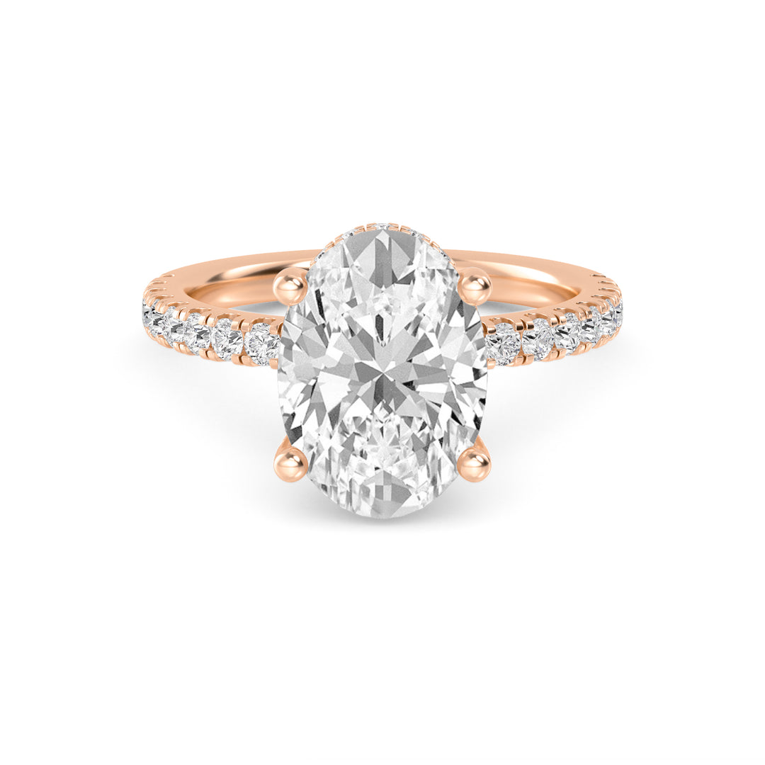 IGI Graded 4.00ct Oval with Round Brilliant Lab-Grown Diamonds Hidden Halo Engagement Ring in 14k Rose Gold