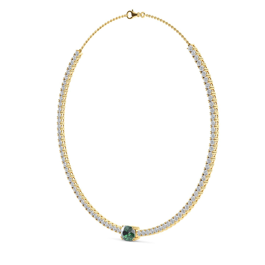 12.43ctw Round Brilliant Lab-Grown Diamond & Emerald Tennis Necklace in 14k Yellow Gold