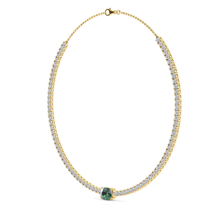 12.43ctw Round Brilliant Lab-Grown Diamond & Emerald Tennis Necklace in 14k Yellow Gold