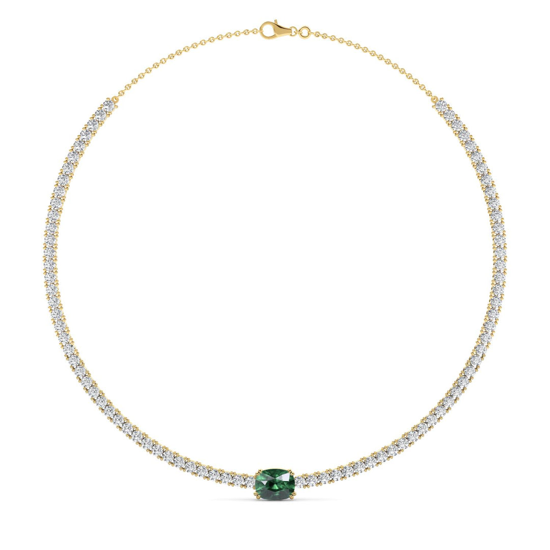 12.43ctw Round Brilliant Lab-Grown Diamond & Emerald Tennis Necklace in 14k Yellow Gold