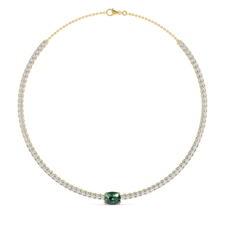 12.43ctw Round Brilliant Lab-Grown Diamond & Emerald Tennis Necklace in 14k Yellow Gold