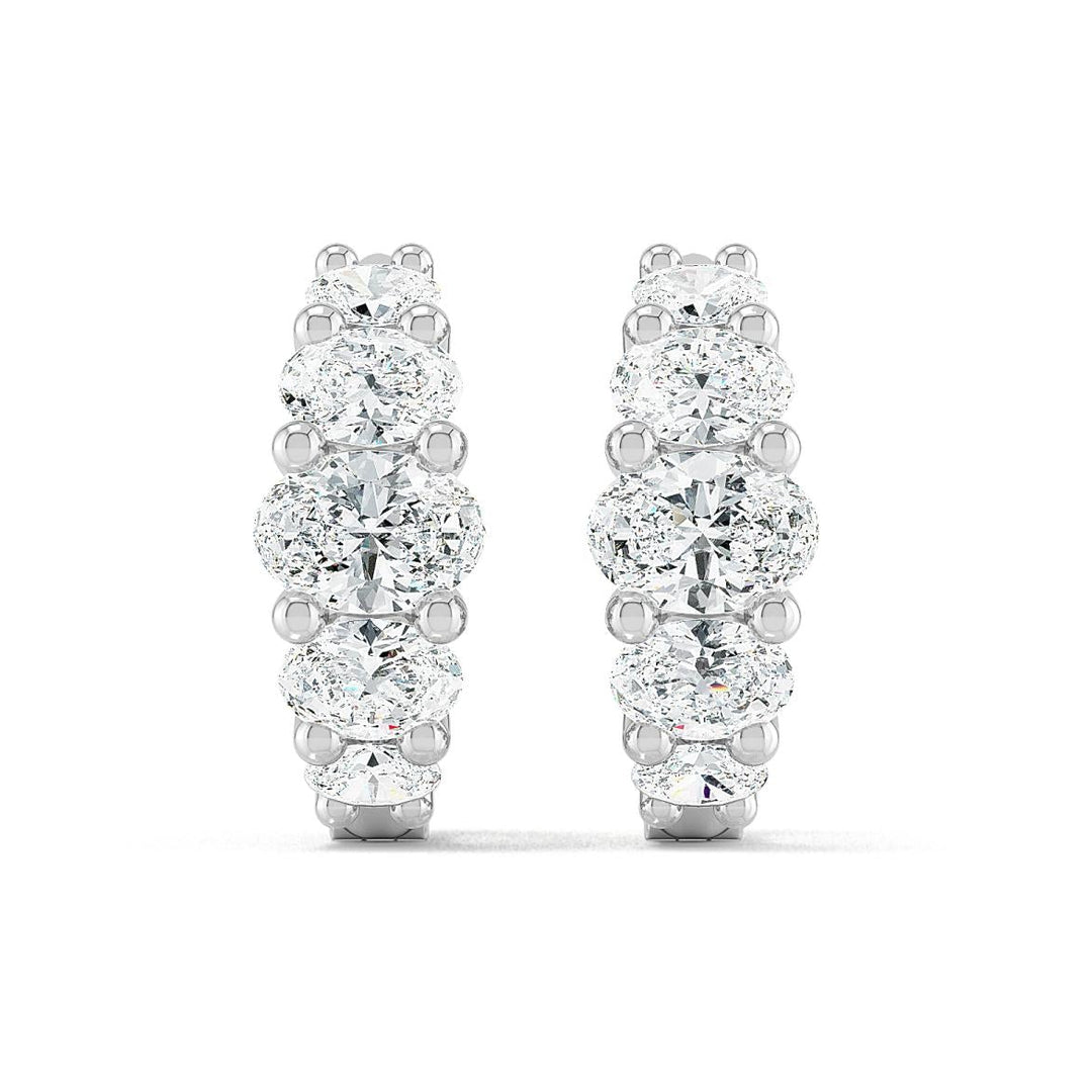 1.27ctw Graduated Oval Lab-Grown Diamond Huggie Hoop Earrings in 14k White Gold