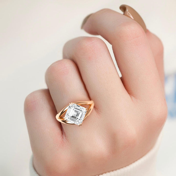 IGI Graded 4.00ct Asscher Cut Lab-Grown Diamond Solitaire Engagement Ring in 14k Rose Gold