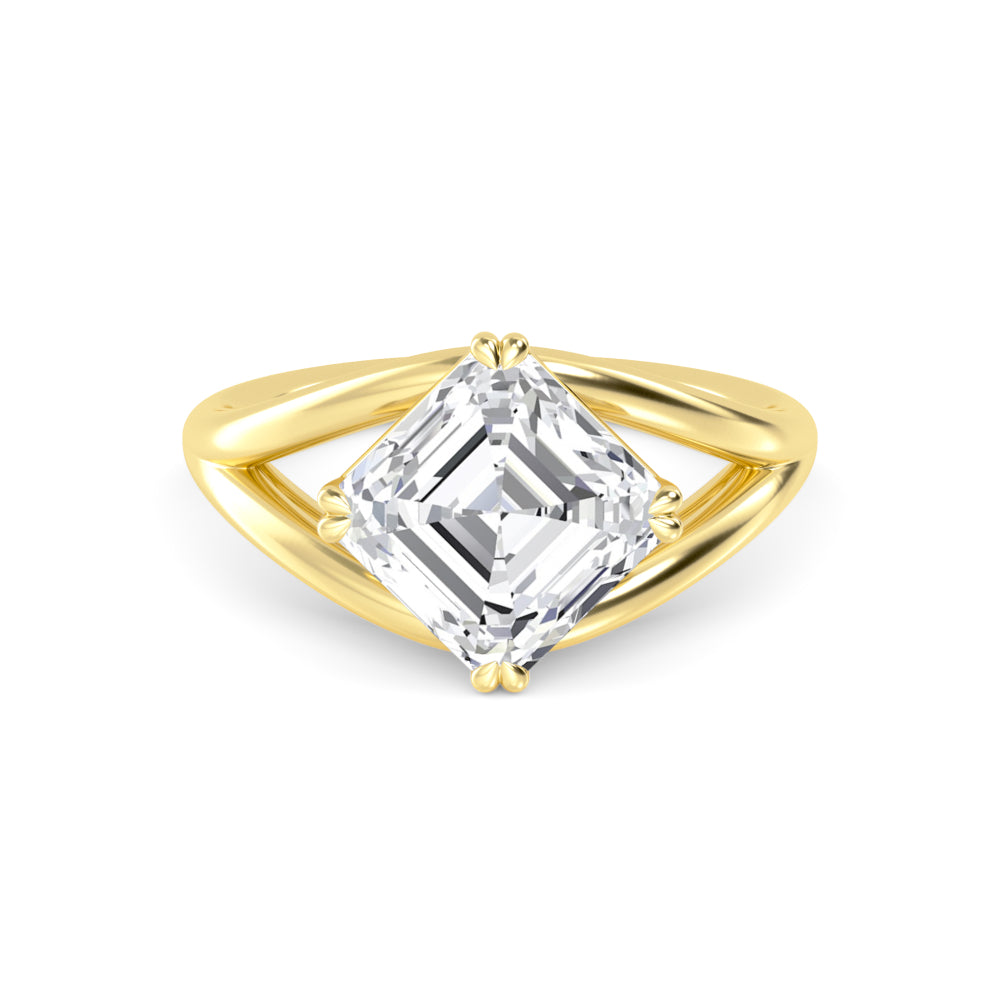 IGI Graded 4.00ct Asscher Cut Lab-Grown Diamond Solitaire Engagement Ring in 14k Yellow Gold