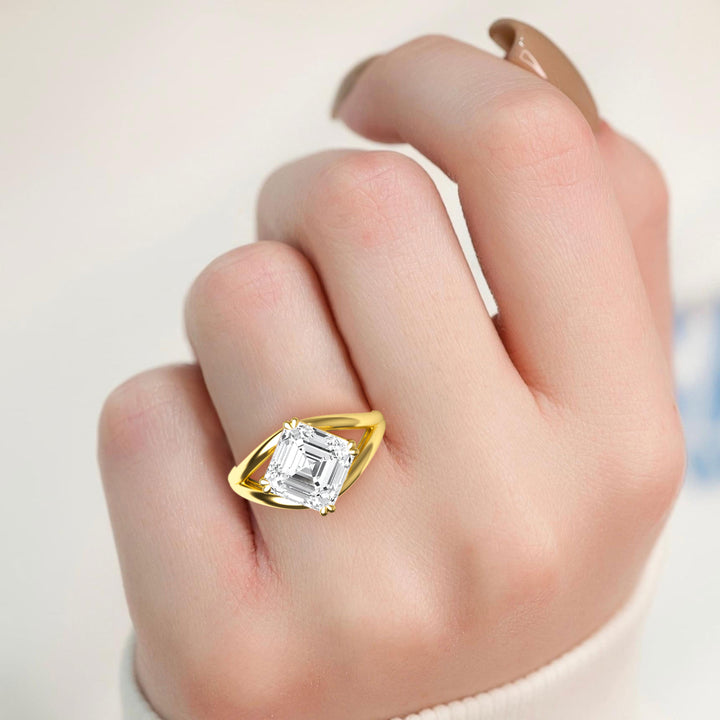 IGI Graded 4.00ct Asscher Cut Lab-Grown Diamond Solitaire Engagement Ring in 14k Yellow Gold