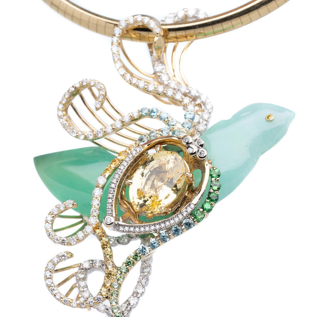 Amazing Yellow Sapphire Gemstone & Diamond Custom Pendant in 18k Two-tone Gold