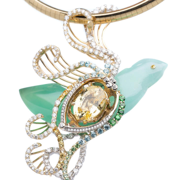 Amazing Yellow Sapphire Gemstone & Diamond Custom Pendant in 18k Two-tone Gold