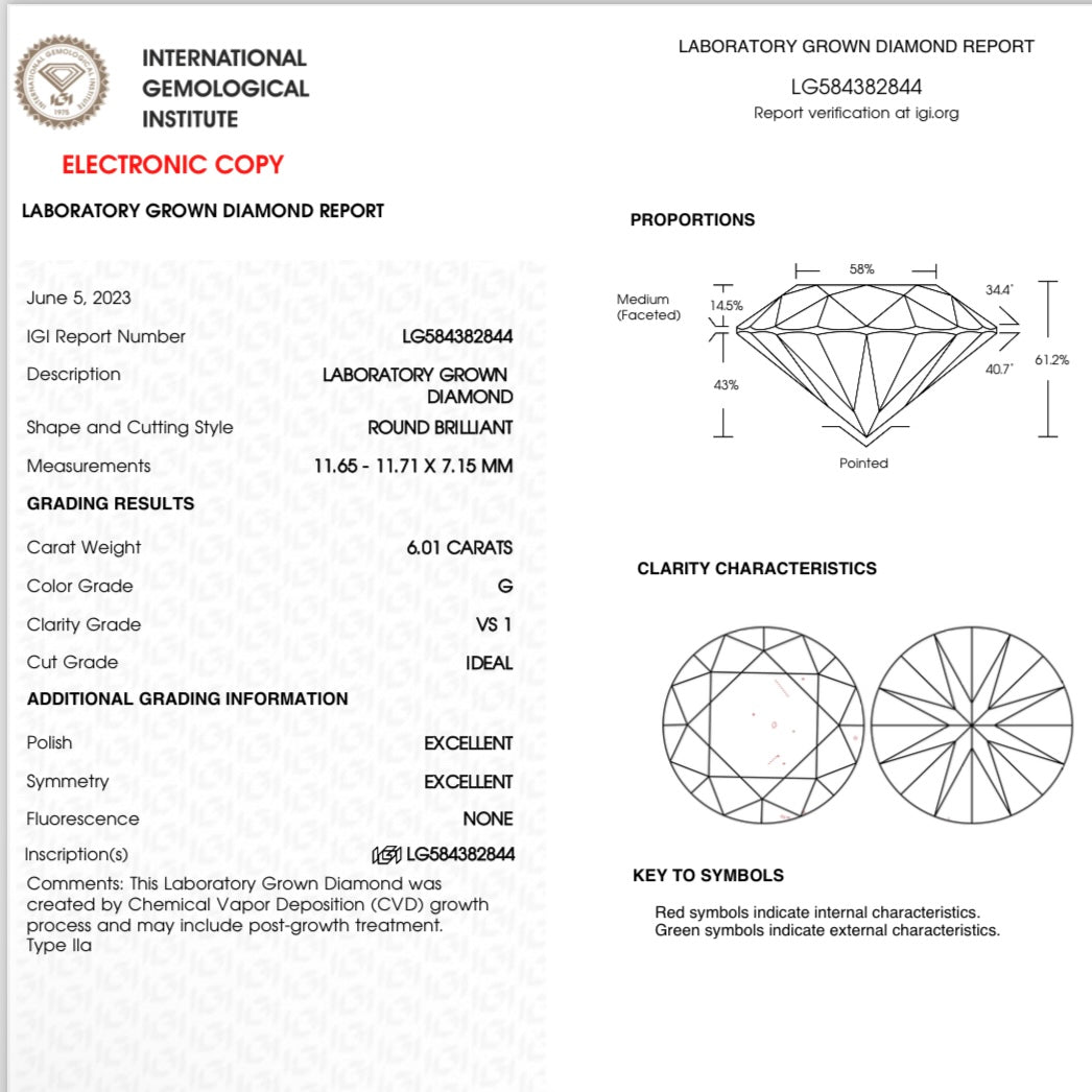 IGI Report 6.01cts Graded G-VS1