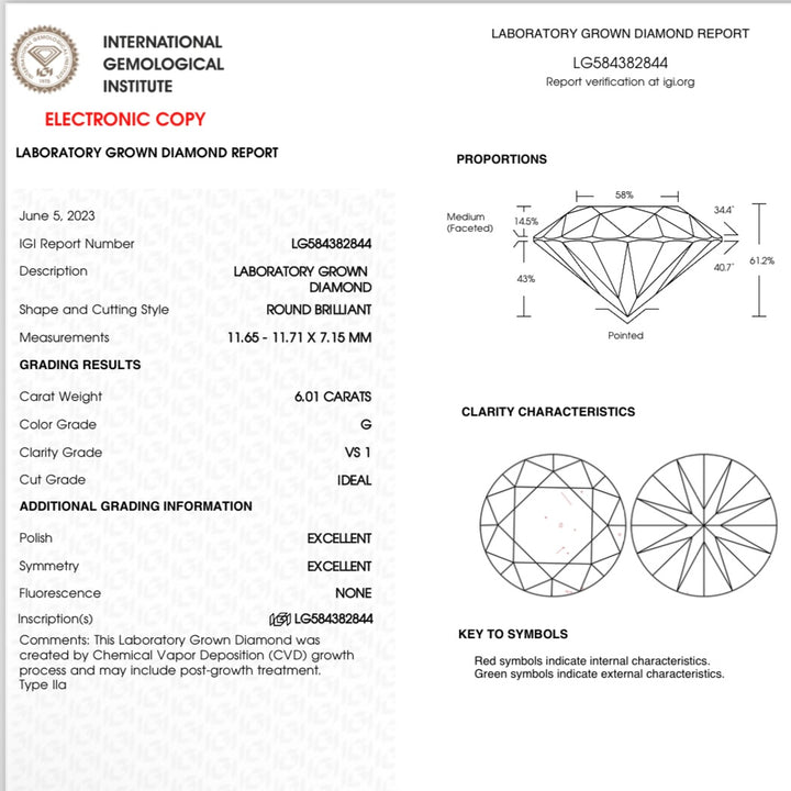 IGI Report 6.01cts Graded G-VS1