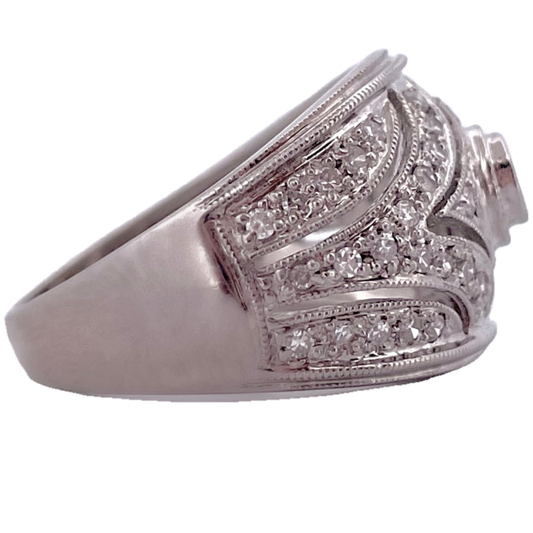 14K White Gold Vintage-Inspired Natural Diamond Ring - side