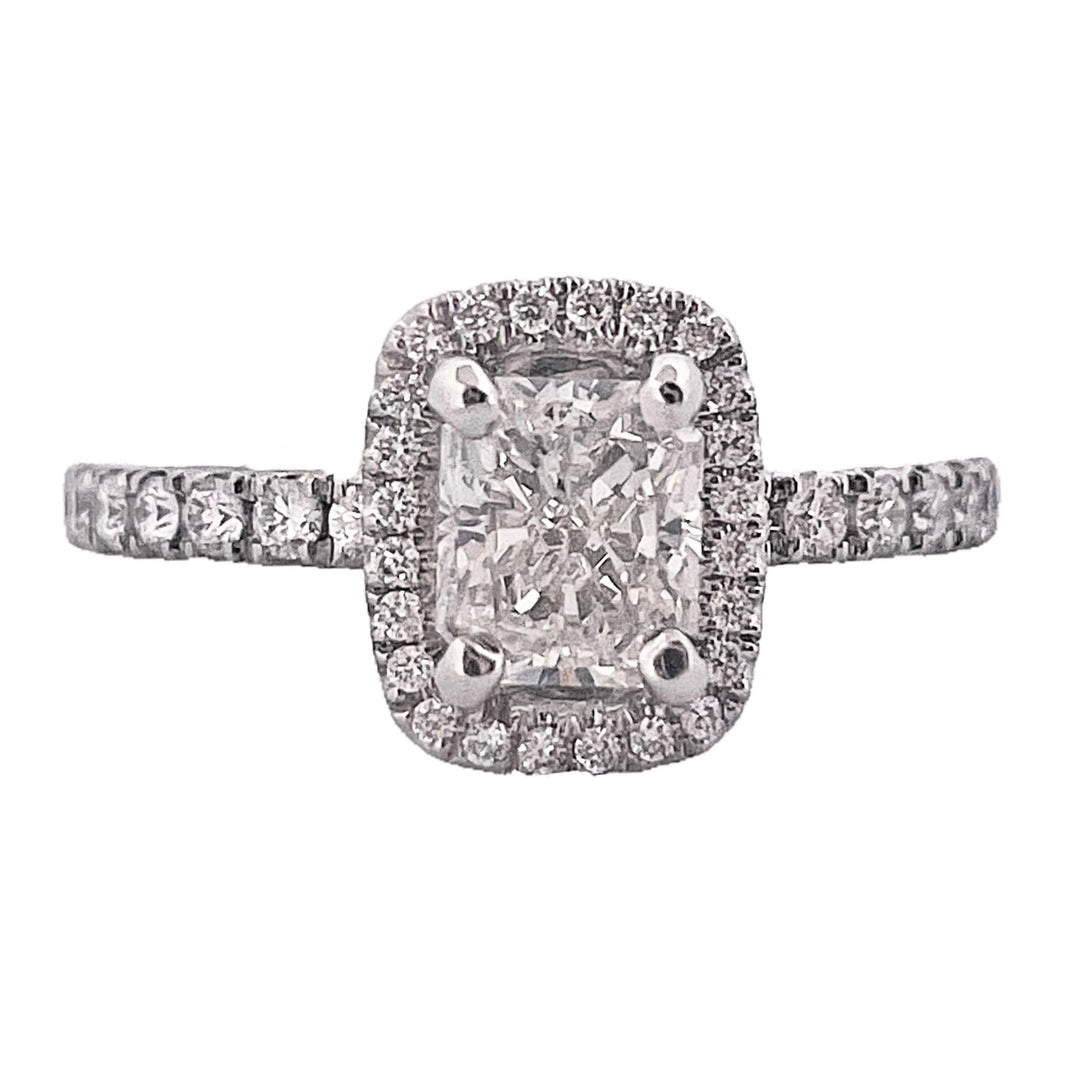 Radiant-Cut Diamond with Halo 14k White Gold Engagement Ring 