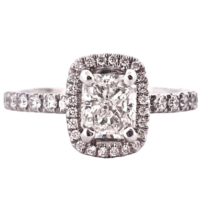 GIA Graded 1.03cts Radiant-Cut Natural Diamond Halo Engagement Ring in 14k White Gold