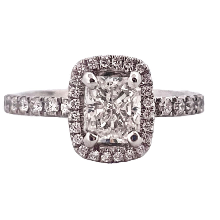 Radiant Diamond Engagement Ring with 1.55 Carat Total Weight in Natural Diamonds halo radiant