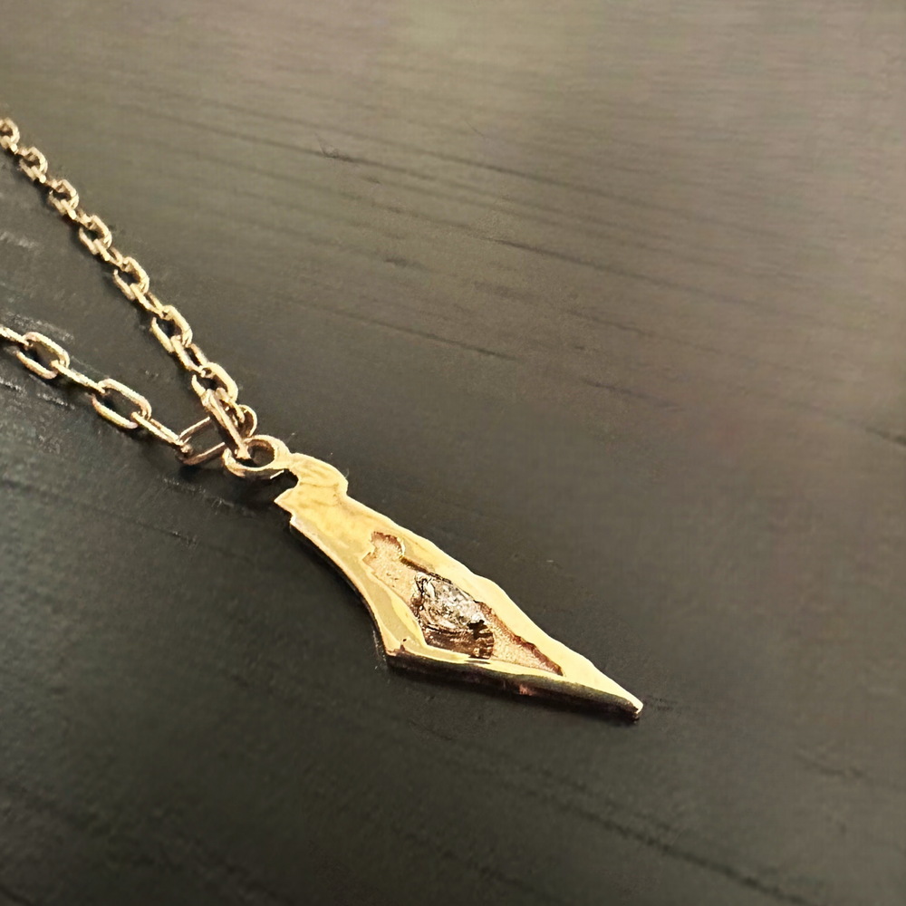 State of Israel Diamond Pendant 14K Solid Gold 