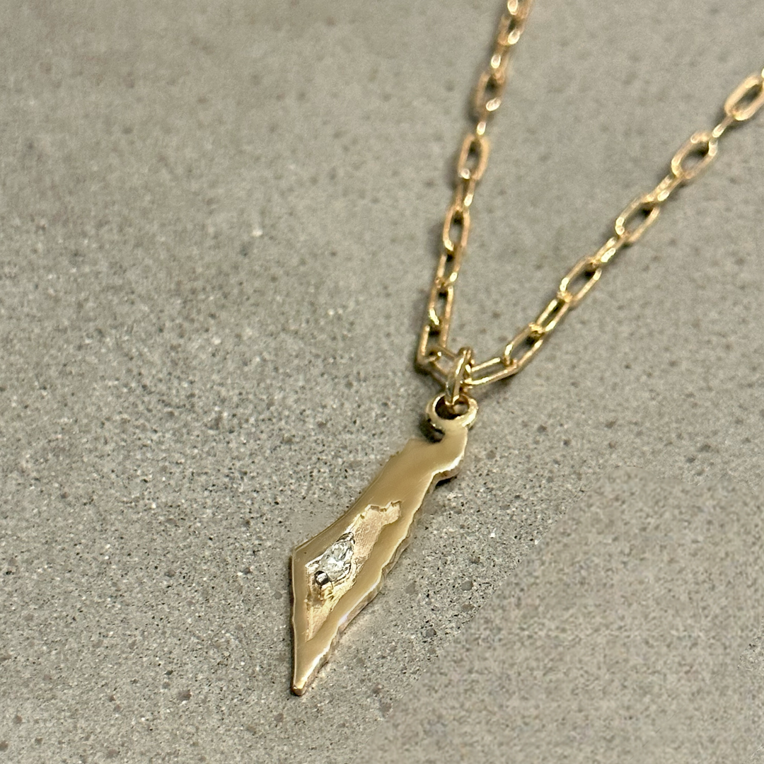 Israel Diamond Pendant 14K Solid Gold 