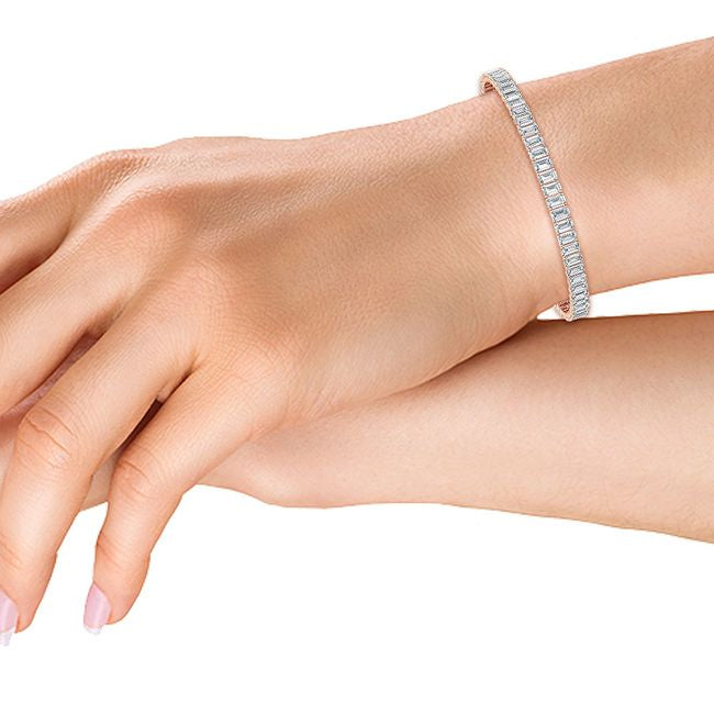 7.07ctw Emerald Cut Lab-Grown Diamond Tennis Bracelet in 14k Rose Gold