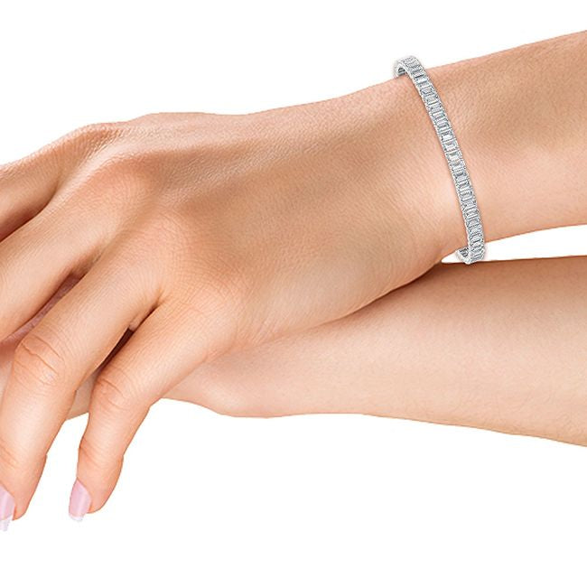 7.07ctw Emerald Cut Lab-Grown Diamond Tennis Bracelet in 14k White Gold