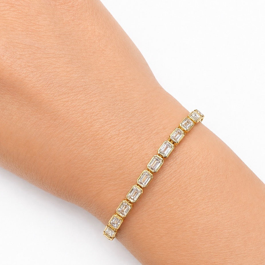 8.48ctw Emerald Cut Lab-Grown Diamond Bezel-Set East-West Tennis Bracelet in 14k Rose Gold