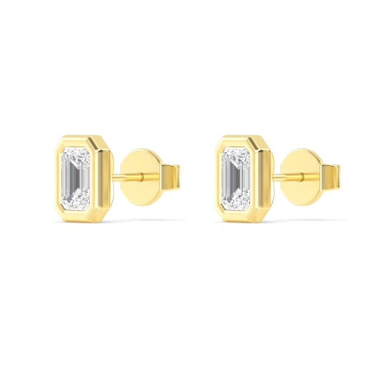 2.02ctw Emerald Cut Bezel Set Lab-Grown Diamond Stud Earrings in 14k Yellow Gold