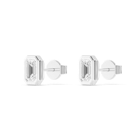 2.02ctw Emerald Cut Bezel Set Lab-Grown Diamond Stud Earrings in 14k White Gold