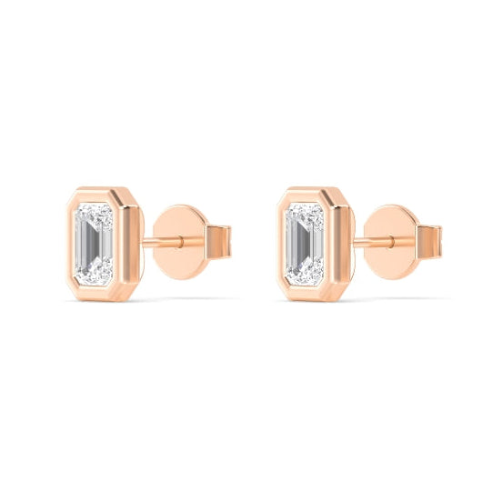 2.02ctw Emerald Cut Bezel Set Lab-Grown Diamond Stud Earrings in 14k Rose Gold