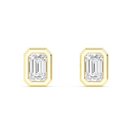 2.02ctw Emerald Cut Bezel Set Lab-Grown Diamond Stud Earrings in 14k Yellow Gold