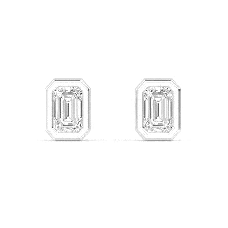 2.02ctw Emerald Cut Bezel Set Lab-Grown Diamond Stud Earrings in 14k White Gold