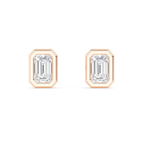 2.02ctw Emerald Cut Bezel Set Lab-Grown Diamond Stud Earrings in 14k Rose Gold