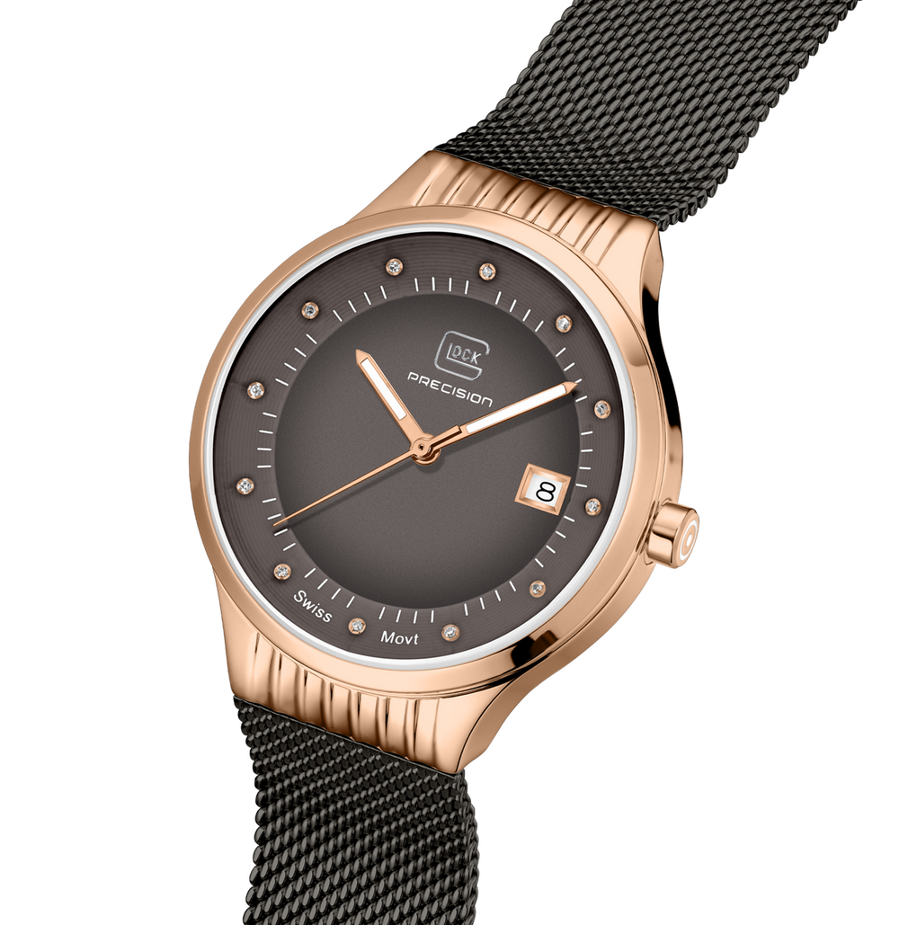 GLOCK GW-28-2-18 36mm Rose & Gunmetal-Tone Stainless Steel Watch with Diamond Markers