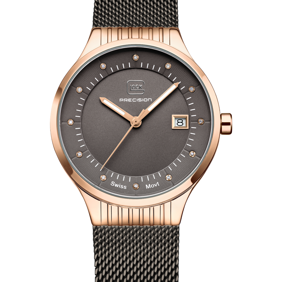 GLOCK GW-28-2-18 36mm Rose & Gunmetal-Tone Stainless Steel Watch with Diamond Markers