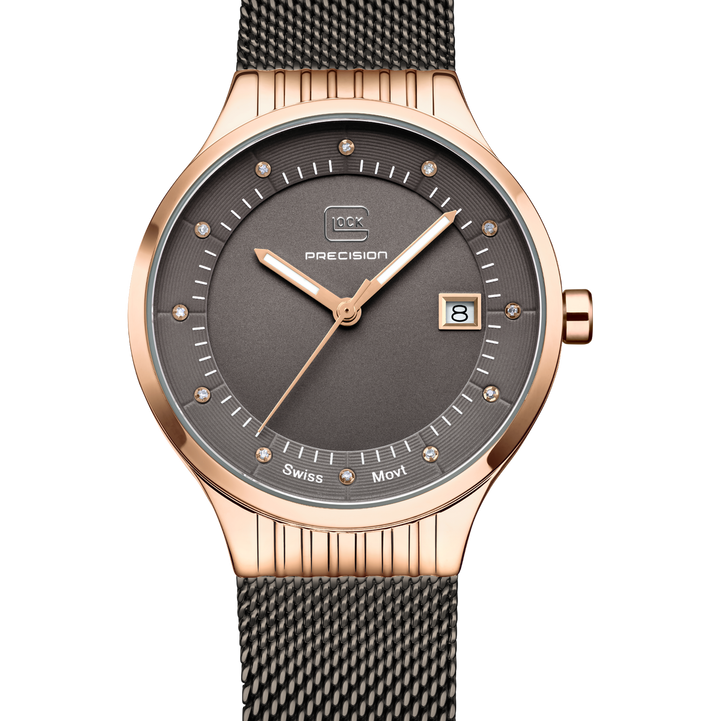 GLOCK GW-28-2-18 36mm Rose & Gunmetal-Tone Stainless Steel Watch with Diamond Markers