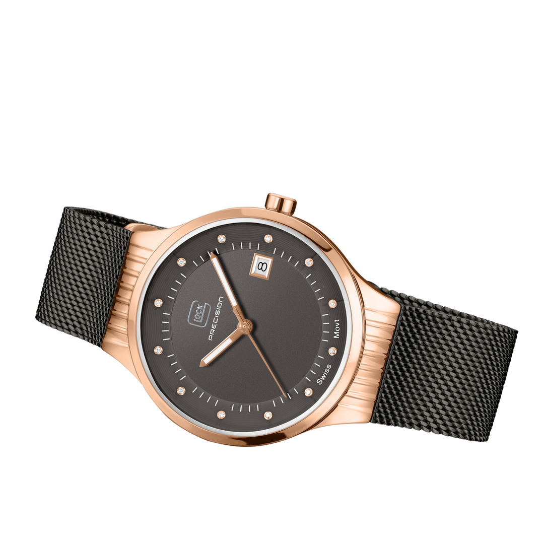 GLOCK GW-28-2-18 36mm Rose & Gunmetal-Tone Stainless Steel Watch with Diamond Markers