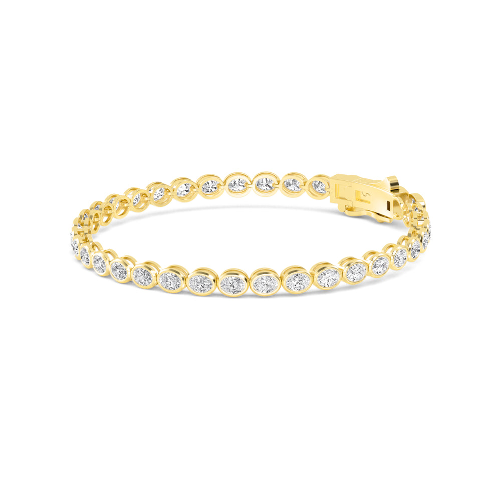 7.64ctw Oval Lab-Grown Diamond Bezel-Set Tennis Bracelet in 14k Yellow Gold