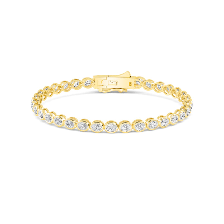 7.64ctw Oval Lab-Grown Diamond Bezel-Set Tennis Bracelet in 14k Yellow Gold