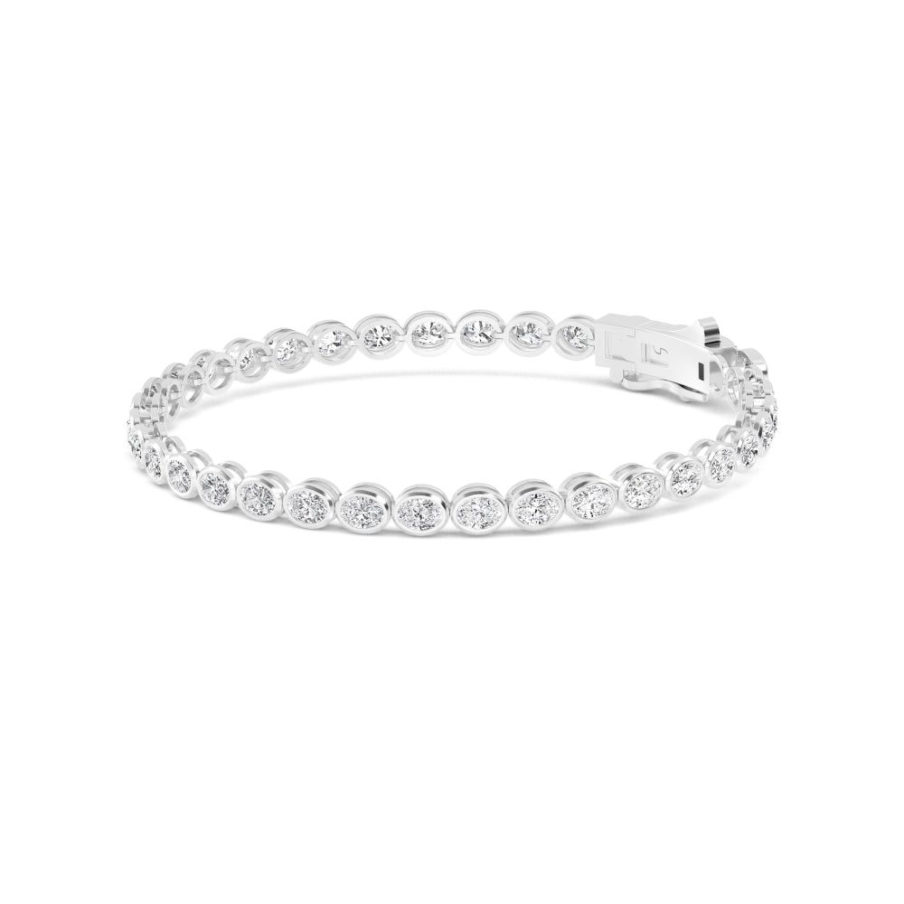 7.64ctw Oval Lab-Grown Diamond Bezel-Set Tennis Bracelet in 14k White Gold