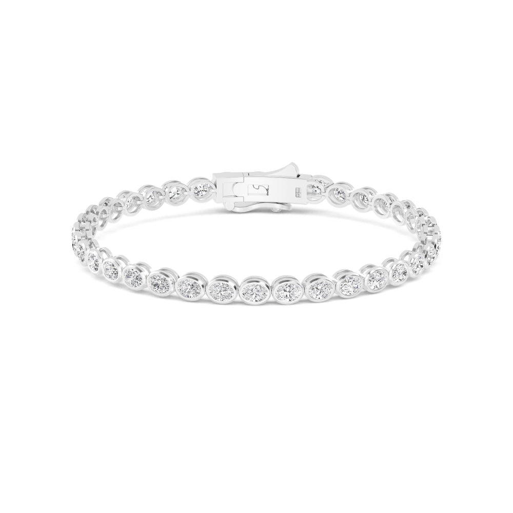 7.64ctw Oval Lab-Grown Diamond Bezel-Set Tennis Bracelet in 14k White Gold