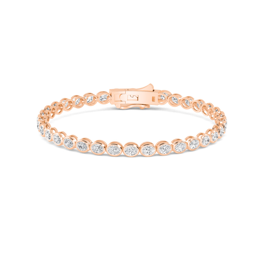 7.64ctw Oval Lab-Grown Diamond Bezel-Set Tennis Bracelet in 14k Rose Gold