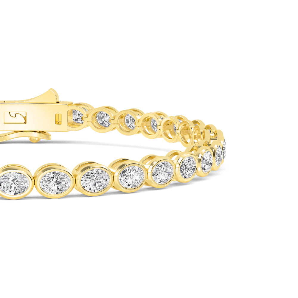 7.64ctw Oval Lab-Grown Diamond Bezel-Set Tennis Bracelet in 14k Yellow Gold